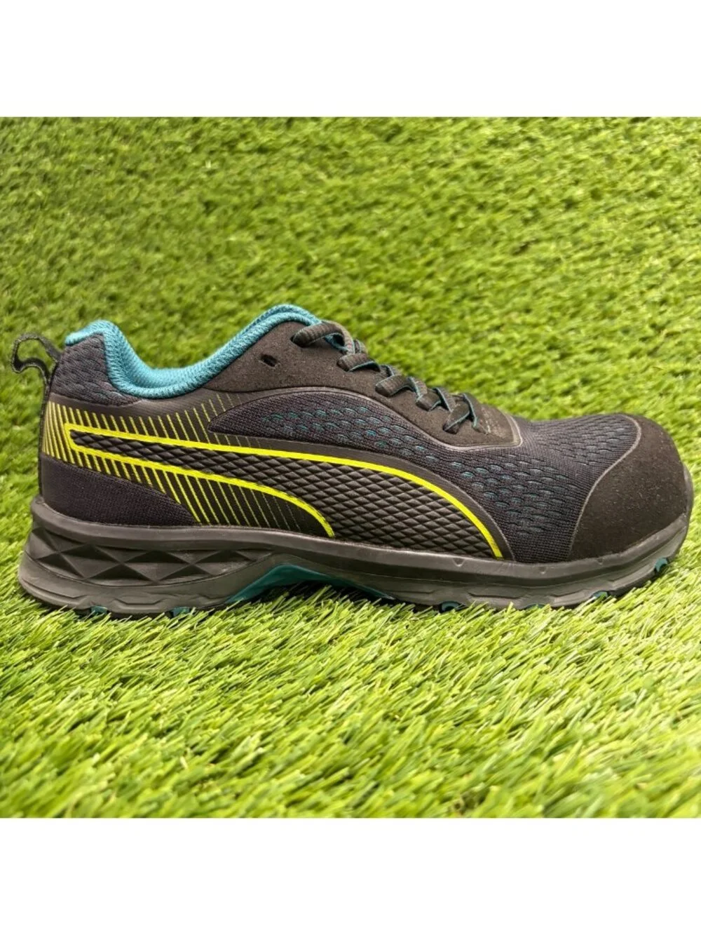 Puma Fuse Knit 2.0 Low Womens Size 6 Black Blue Composite Toe Safety Work Shoes